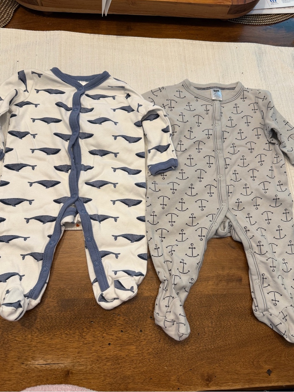 Hudson Baby Navy Whale & Gray Anchor Footed Pajama Set
